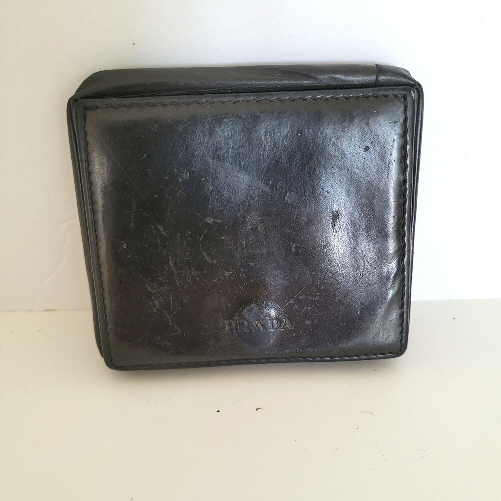 Prada Wallet Black Nero Coin Case Holder Pouch Leather Compact Mini Vintage Retr